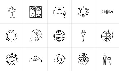 Image showing Ecology hand drawn sketch icon set.