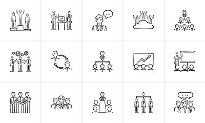 Image showing Business hand drawn sketch icon set.