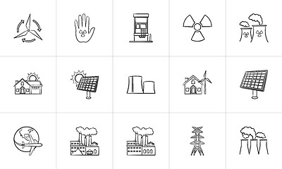 Image showing Ecology hand drawn sketch icon set.