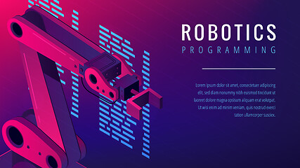 Image showing Isometric automated robot arm as robotics programming concept.