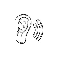 Image showing Human ear with sound waves hand drawn outline doodle icon.