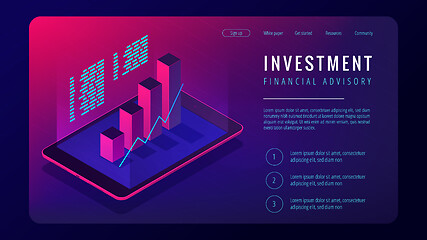 Image showing Isometric investment and financial advisory landing page concept.