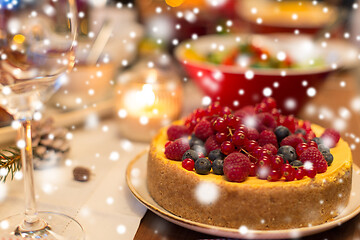 Image showing close up of cake and other food on christmas table