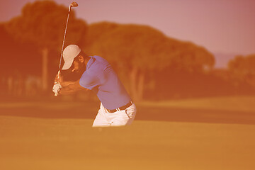 Image showing pro golfer hitting a sand bunker shot