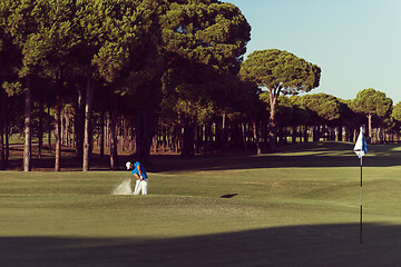 Image showing pro golfer hitting a sand bunker shot