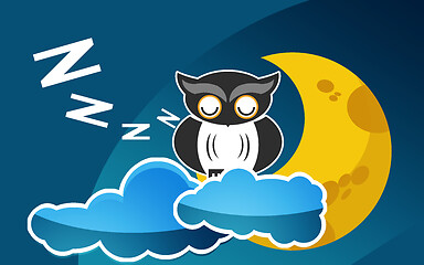 Image showing Sleeping moon and cute owl