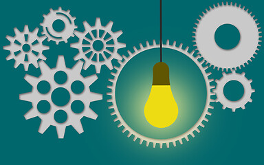 Image showing Gears with idea bulb on the white background