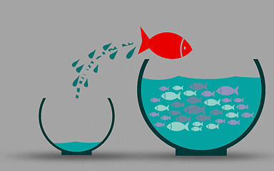 Image showing Fish escape the empty fishbowl