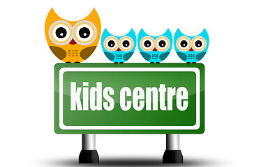 Image showing Kid centre road sign with cute owls