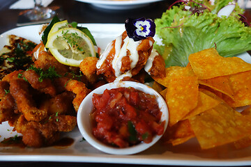 Image showing Tapas platter with variety of finger foods