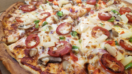 Image showing Pizza with mushrooms, tomato and pineapple