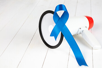 Image showing Blue ribbon symbolic of prostate cancer awareness campaign and men\'s health in November