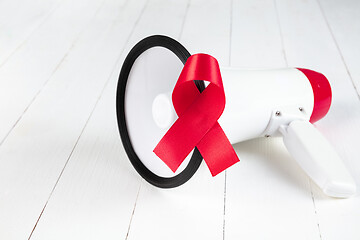 Image showing Aids Awareness Sign Red Ribbon. World Aids Day concept.