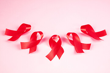 Image showing Aids Awareness Sign Red Ribbon. World Aids Day concept.