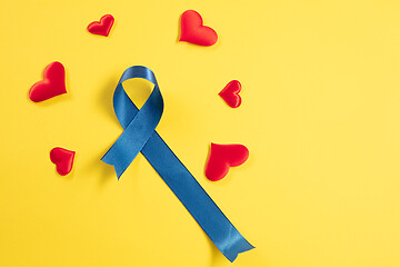 Image showing Blue ribbon symbolic of prostate cancer awareness campaign and men\'s health in November