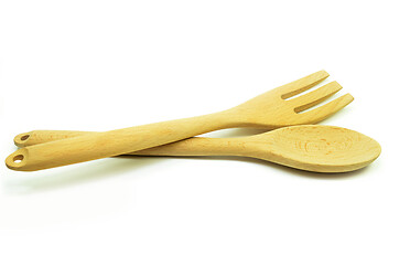 Image showing Wooden spoon and fork 