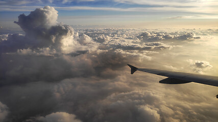 Image showing Airplane wing view out of the window 