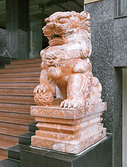 Image showing Chinese lion at the entrance of a temple