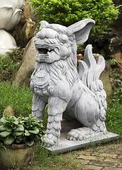 Image showing Chinese lion at the entrance of a temple