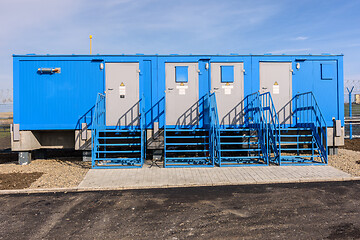 Image showing Industrial electrical transformer substation at the facility under construction