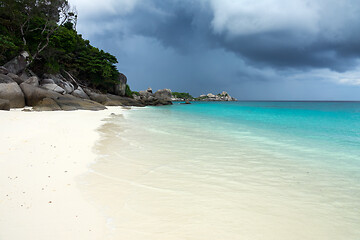 Image showing White sand beach and storm sky