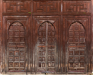 Image showing Old three wooden doors in Morocco