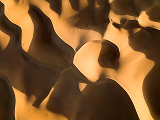 Image showing Aerial top view on sand dunes in desert