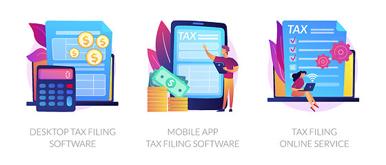 Image showing Desktop tax filing software vector concept metaphors.