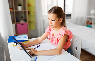 Image showing student girl using tablet computer at home