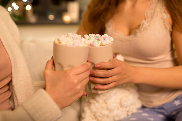 Image showing female friends drinking hot chocolate at home