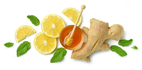 Image showing composition of ginger, lemon and honey