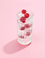 Image showing glass of raspberry soft drink