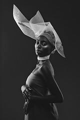 Image showing Beautiful african girl with veil hat