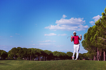 Image showing golf player hitting long shot