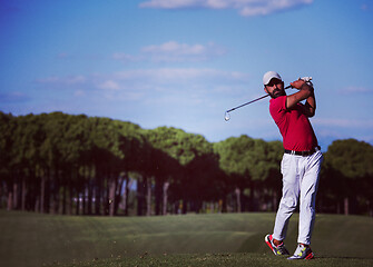 Image showing golf player hitting long shot