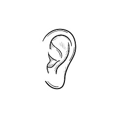 Image showing Human ear with sound waves hand drawn outline doodle icon.