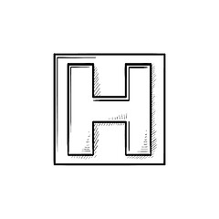 Image showing Hospital sign in square hand drawn outline doodle icon.