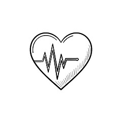 Image showing Heart beat rate hand drawn outline doodle icon.