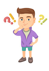 Image showing Boy standing under question and exclamation marks.