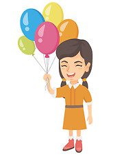 Image showing Caucasian girl with the bunch of colorful balloons