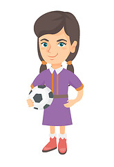 Image showing Little caucasian girl holding a football ball.
