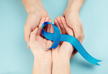 Image showing Blue ribbon symbolic of prostate cancer awareness campaign and men\'s health in November