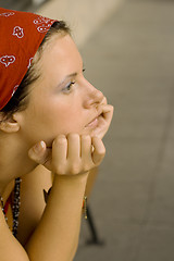 Image showing unhappy woman in red kerchief