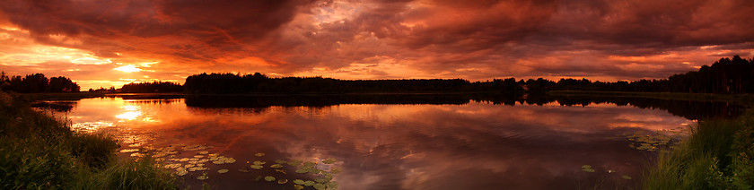 Image showing Lake at sunset panorama