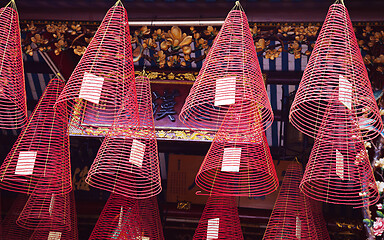 Image showing Spiral incense burners at a Vietnamese temple