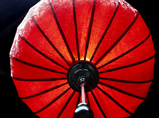 Image showing Red Chinese lantern, view from below