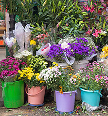 Image showing Flowers in Buckets