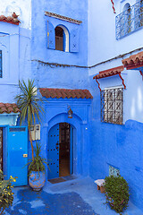 Image showing Traditional house on blue street Morocco