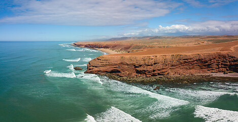 Image showing Aerial view on ocean and rocks in Morocco