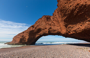 Image showing Legzira beach with arched rock in Morocco